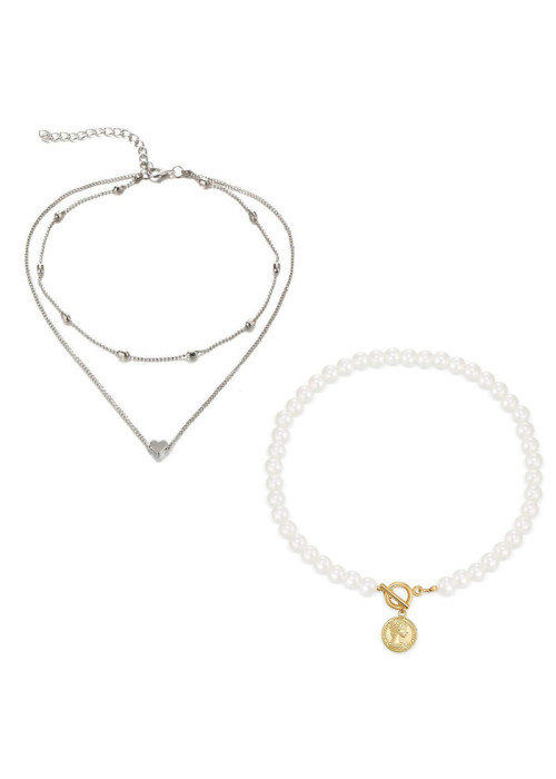 Jewels Galaxy Jewellery For Women Gold and Silver-Plated Layered Necklace-Set Of 2