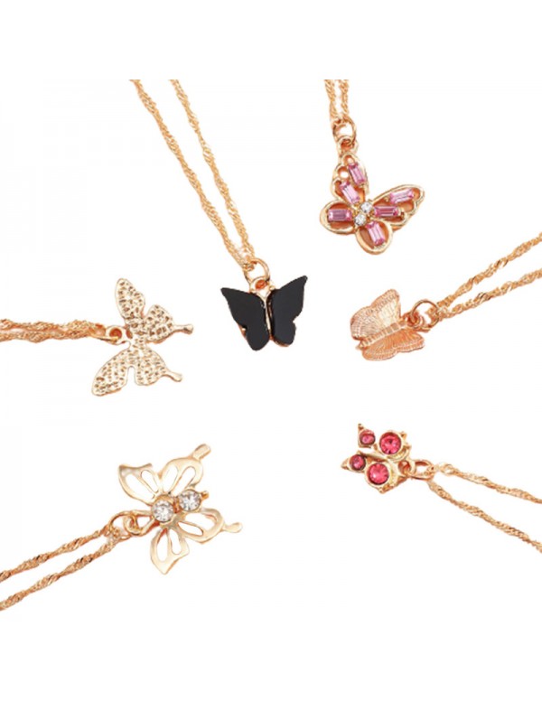 Jewels Galaxy Jewellery For Women Gold Plated Gold-Toned Combo Of 6 Beautiful Butterfly Necklaces