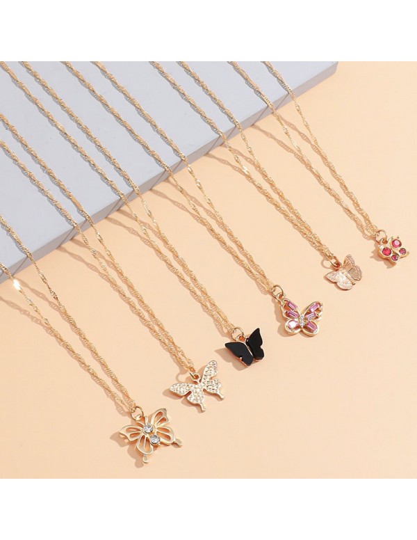 Jewels Galaxy Jewellery For Women Gold Plated Gold-Toned Combo Of 6 Beautiful Butterfly Necklaces