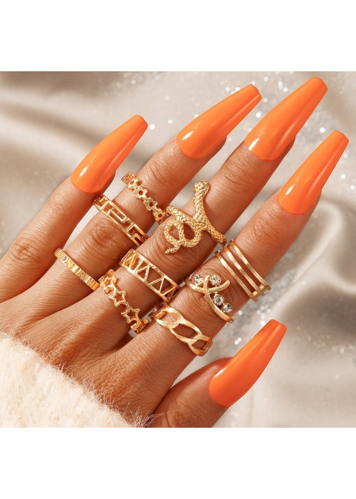 Jewels Galaxy Gold Plated Snake inspired Stackable Rings Set of 9