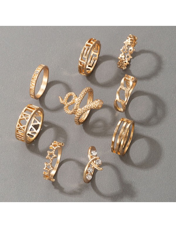 Jewels Galaxy Gold Plated Snake inspired Stackable Rings Set of 9