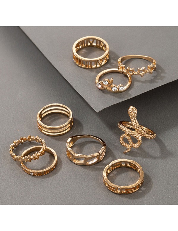 Jewels Galaxy Gold Plated Snake inspired Stackable Rings Set of 9