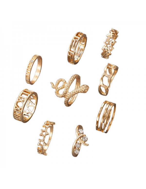 Jewels Galaxy Gold Plated Snake inspired Stackable Rings Set of 9