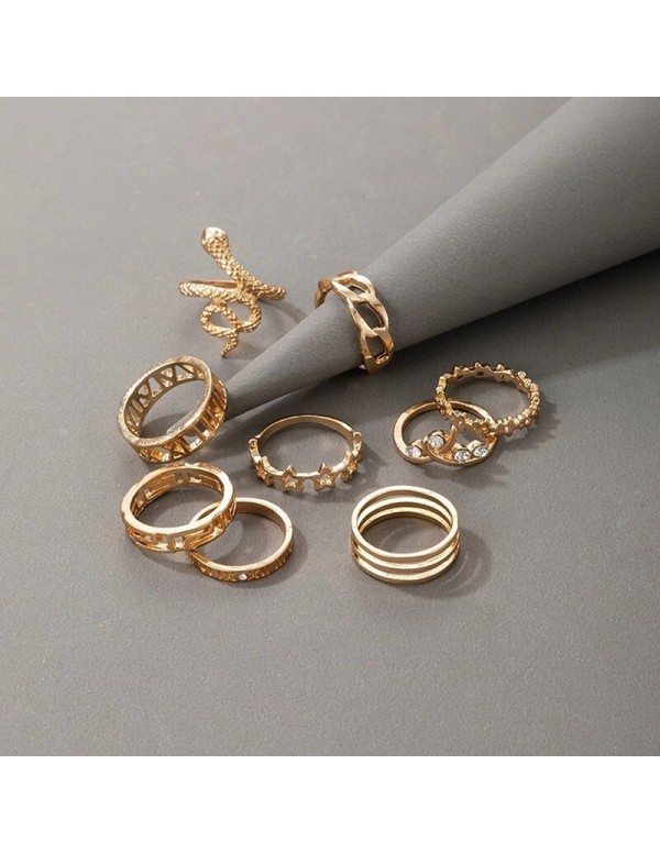 Jewels Galaxy Gold Plated Snake inspired Stackable Rings Set of 9