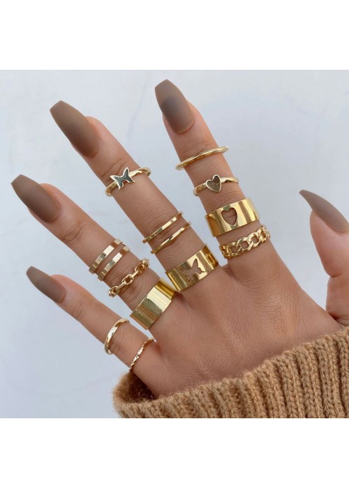 Jewels Galaxy Women Set Of 12 Gold-Plated Adjustable Finger Ring