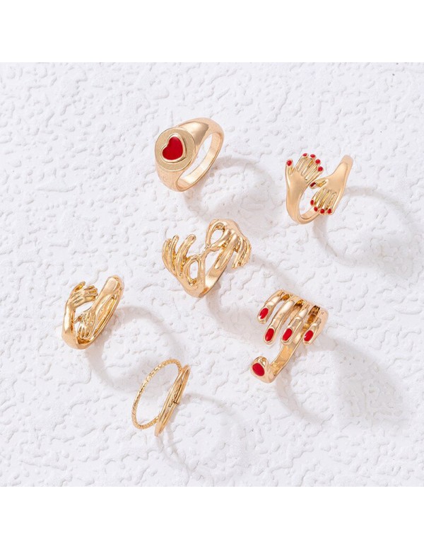 Jewels Galaxy Women Set of 6 Gold Plated Adjustable Hug Finger Ring