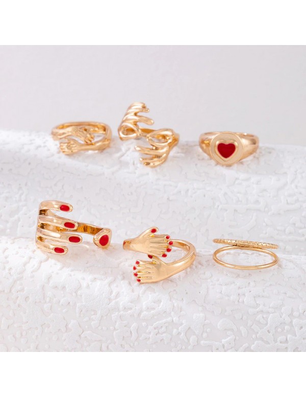 Jewels Galaxy Women Set of 6 Gold Plated Adjustable Hug Finger Ring