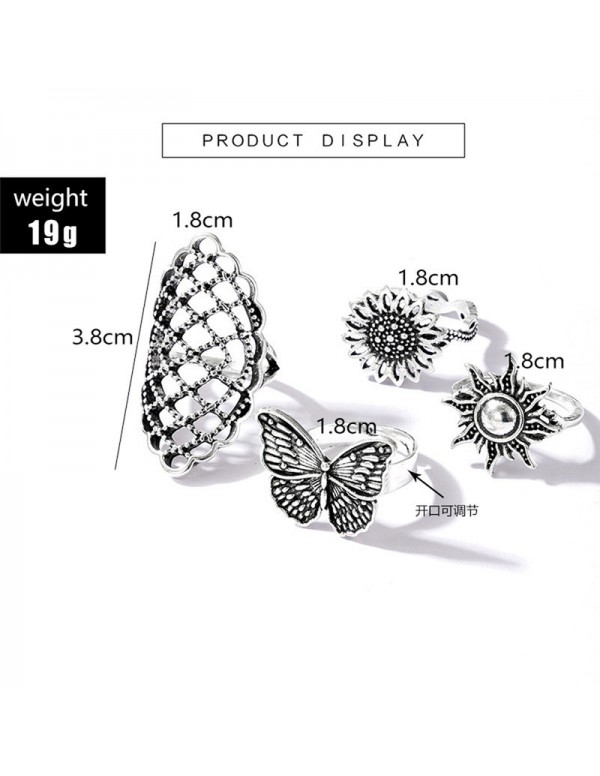 Jewels Galaxy Women Set of 4 Silver Plated Adjustable Contemporary Finger Ring