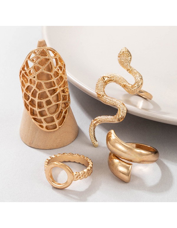 Jewels Galaxy Women Set of 4 Gold Plated Contemporary Finger Ring