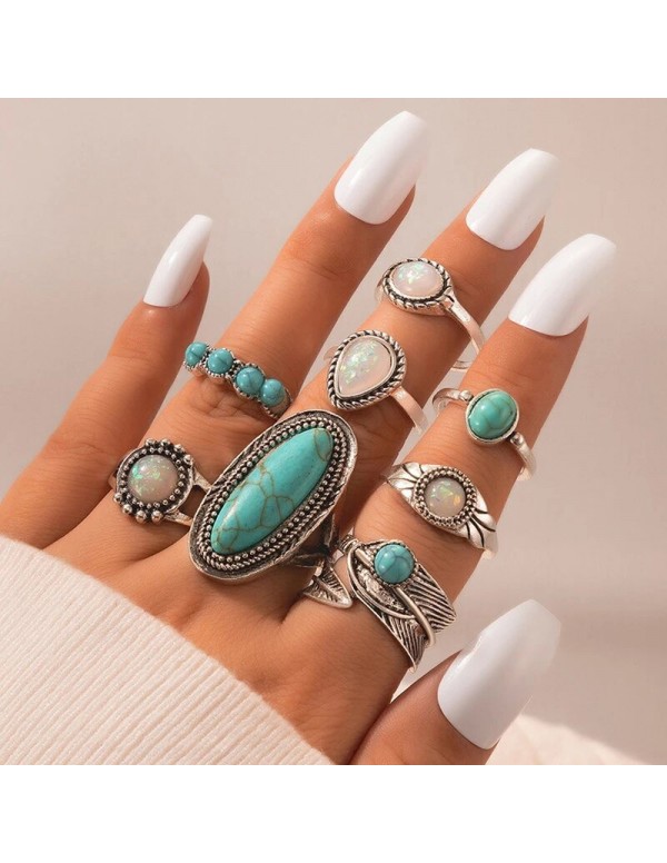 Jewels Galaxy Women Set of 8 Silver Plated Turquoi...