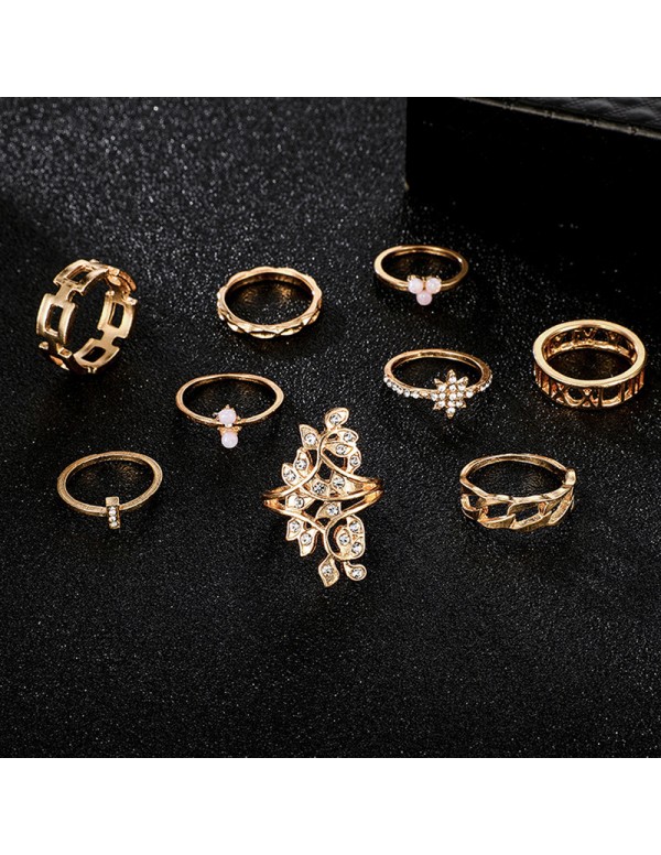 Jewels Galaxy Gold Plated Contemporary Stackable Rings Set of 9