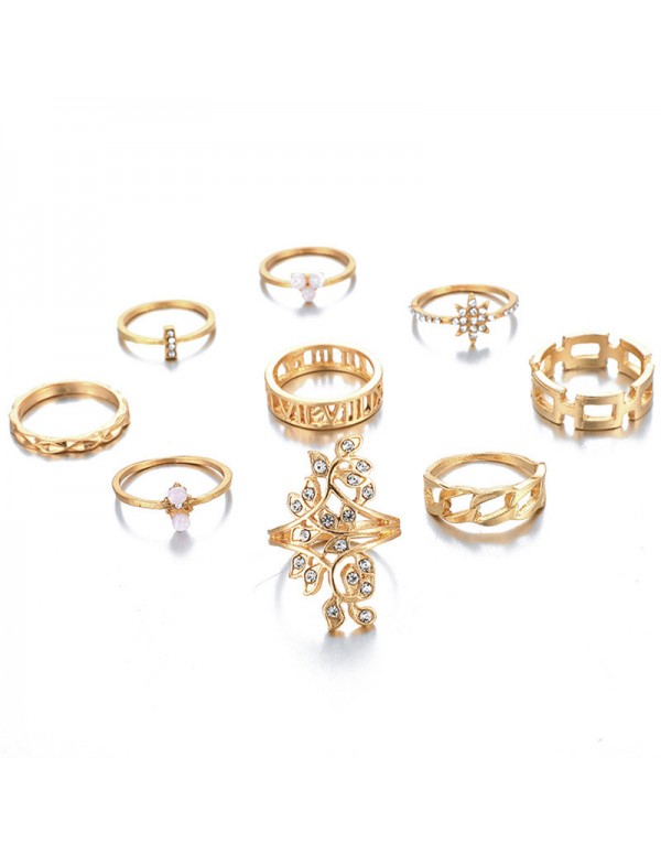 Jewels Galaxy Gold Plated Contemporary Stackable Rings Set of 9