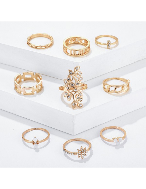 Jewels Galaxy Gold Plated Contemporary Stackable Rings Set of 9