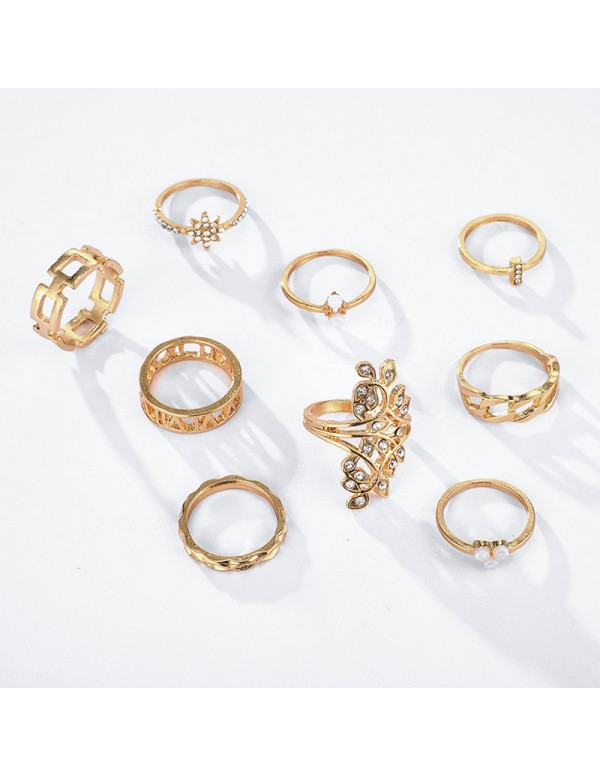 Jewels Galaxy Gold Plated Contemporary Stackable Rings Set of 9