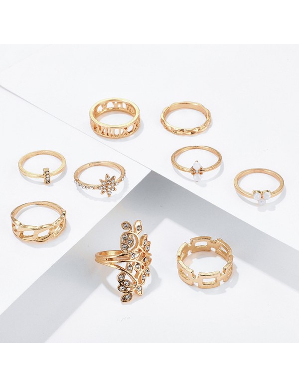 Jewels Galaxy Gold Plated Contemporary Stackable Rings Set of 9