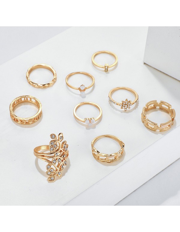 Jewels Galaxy Gold Plated Contemporary Stackable Rings Set of 9