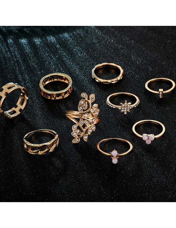 Jewels Galaxy Gold Plated Contemporary Stackable Rings Set of 9