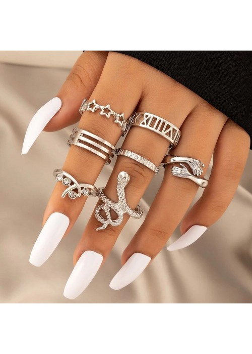 Jewels Galaxy Silver Plated Snake inspired Stackable Rings Set of 7