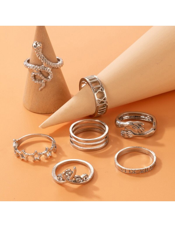 Jewels Galaxy Silver Plated Snake inspired Stackable Rings Set of 7