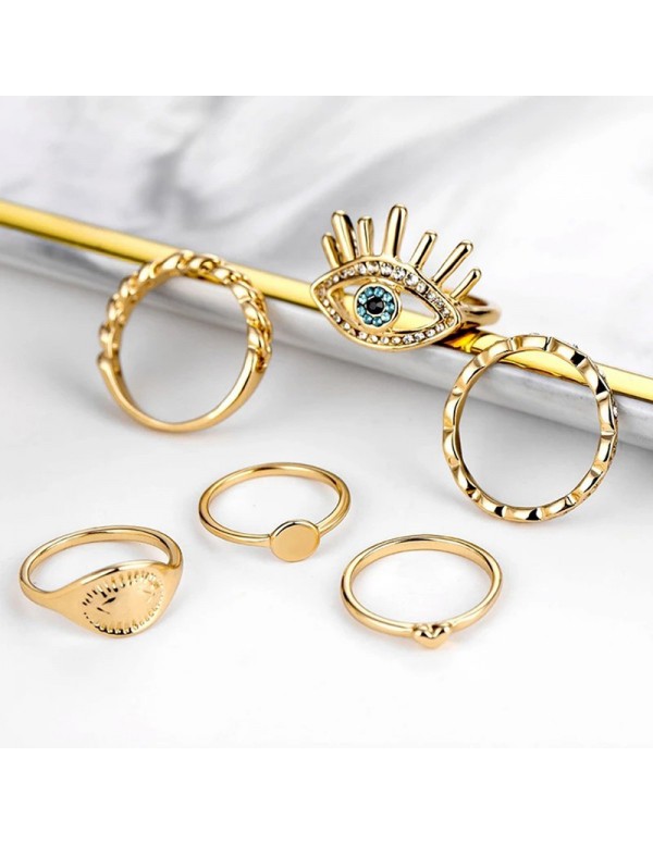 Jewels Galaxy Evil Eye Gold Plated Stackable Rings Set of 6