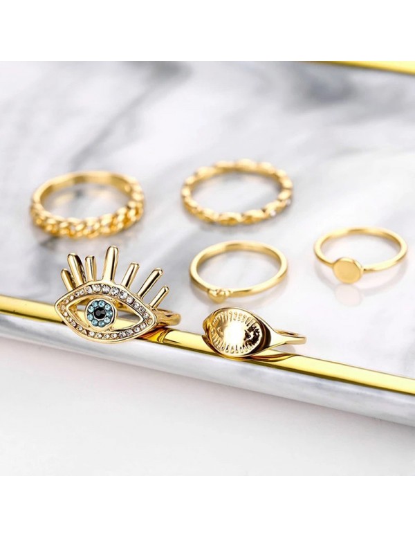 Jewels Galaxy Evil Eye Gold Plated Stackable Rings Set of 6