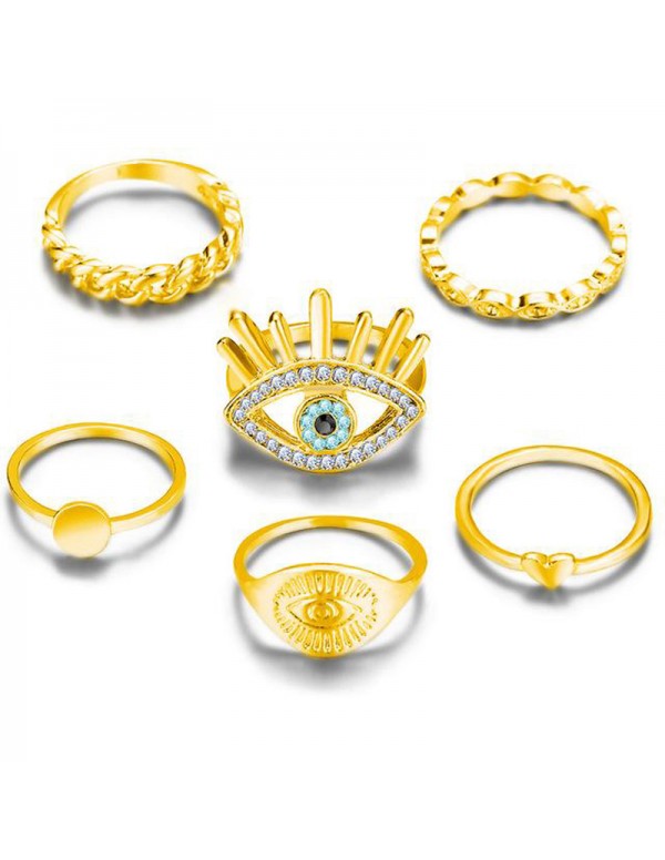 Jewels Galaxy Evil Eye Gold Plated Stackable Rings Set of 6