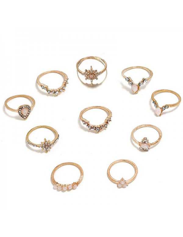 Jewels Galaxy Women Set of 10 Gold-Plated Stone-Studded Finger Rings