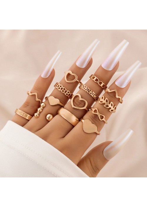 Jewels Galaxy Rose Gold Plated Heart inspired Stackable Rings Set of 14