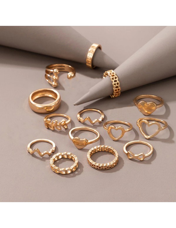 Jewels Galaxy Rose Gold Plated Heart inspired Stackable Rings Set of 14