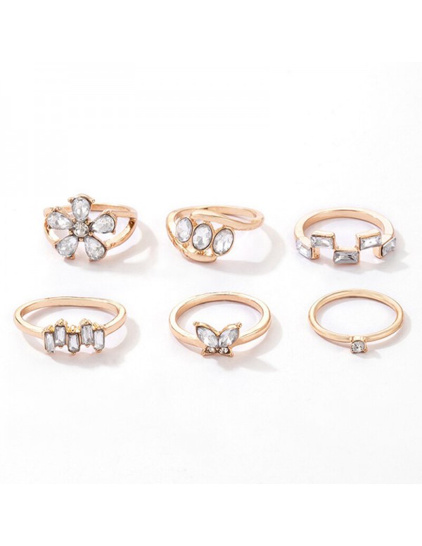 Jewels Galaxy Gold Plated Stone Studded Contemporary Stackable Rings Set of 6