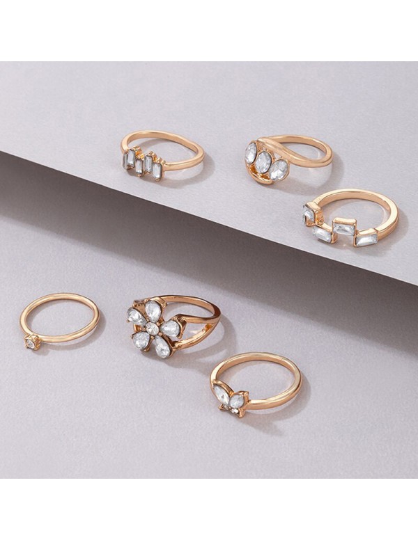 Jewels Galaxy Gold Plated Stone Studded Contemporary Stackable Rings Set of 6