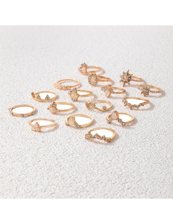 Jewels Galaxy Women Set of 16 Contemporary Gold-Plated Finger Rings