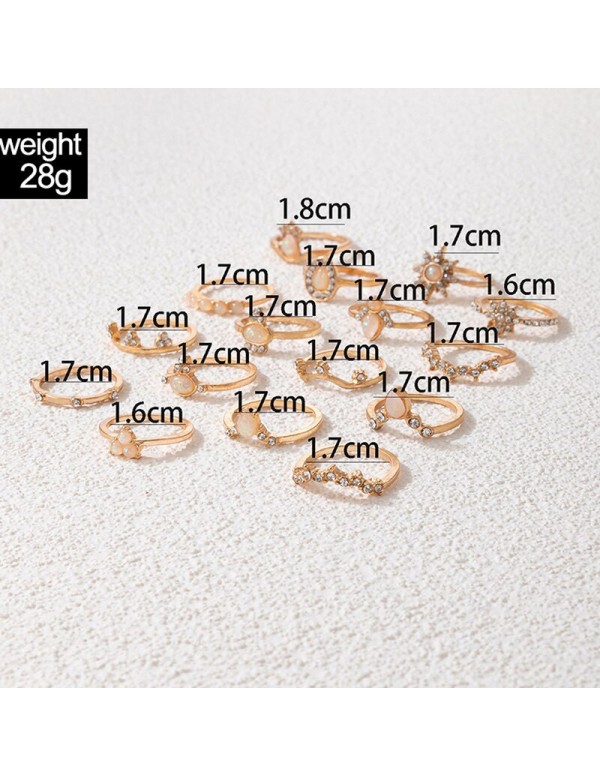 Jewels Galaxy Women Set of 16 Contemporary Gold-Plated Finger Rings