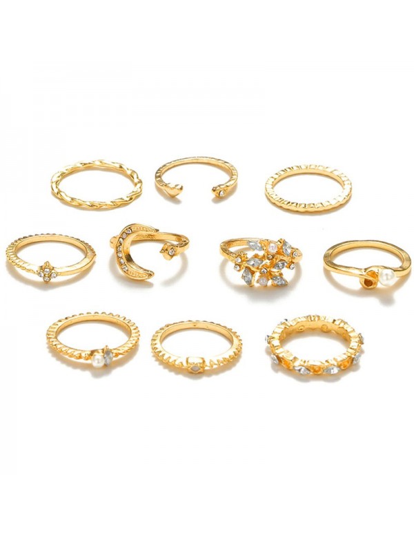 Jewels Galaxy Gold Plated Contemporary Stackable Rings Set of 10