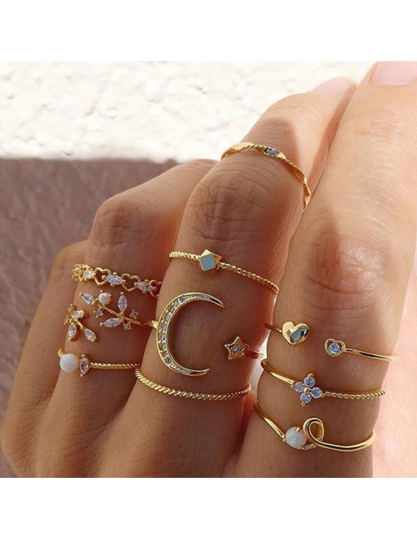 Jewels Galaxy Gold Plated Contemporary Stackable Rings Set of 10