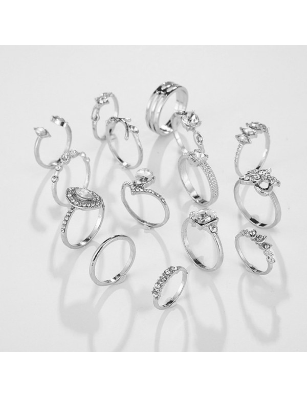 Jewels Galaxy Stone Studded Silver Plated Stackable Rings Set of 15