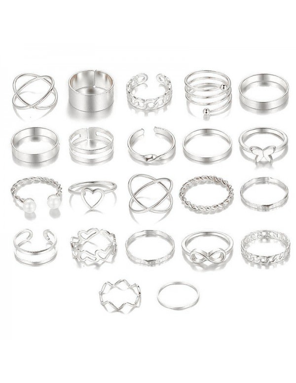 Jewels Galaxy Women Silver Plated Contemporary Stackable Rings Set of 23