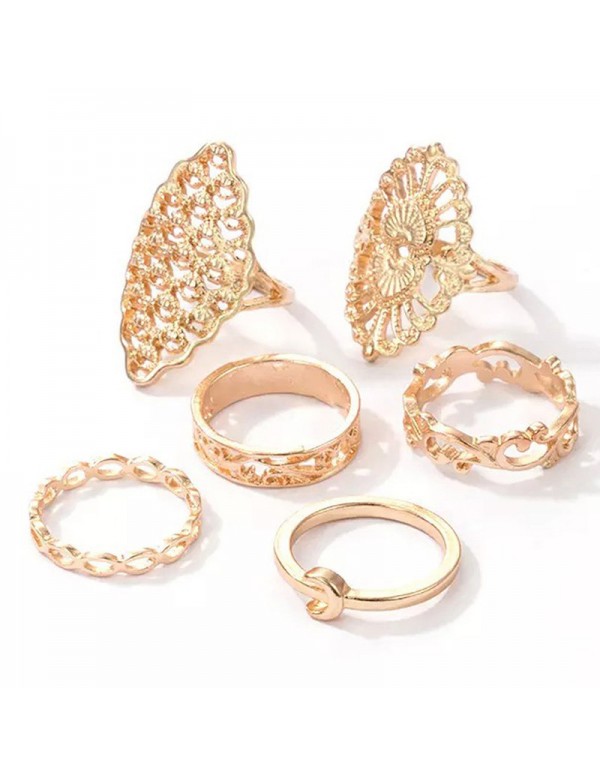 Jewels Galaxy Women Cocktail Set of 6 Gold Plated Contemporary Finger Ring