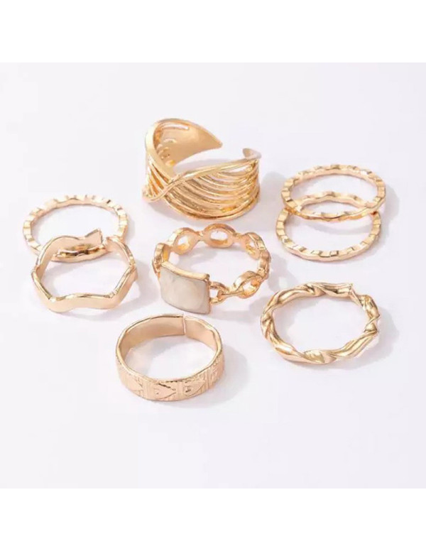 Jewels Galaxy Gold Plated Contemporary Stackable Rings Set of 8