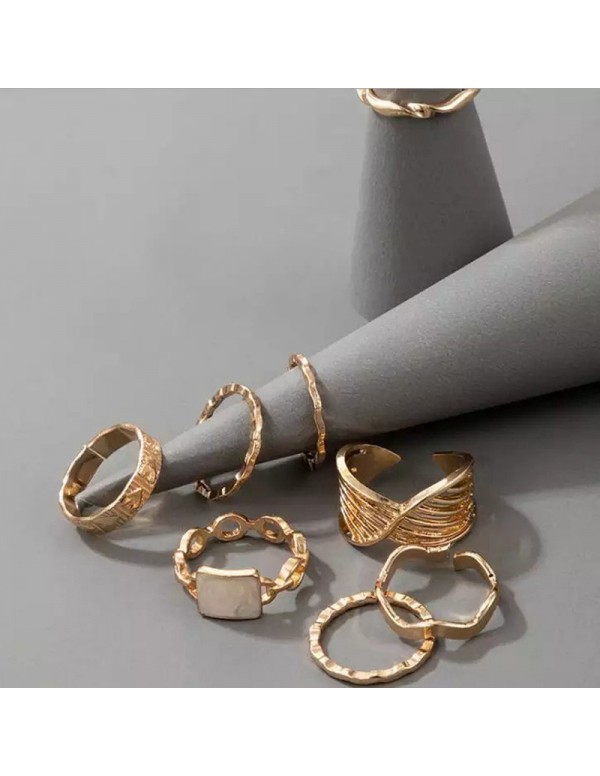 Jewels Galaxy Gold Plated Contemporary Stackable Rings Set of 8