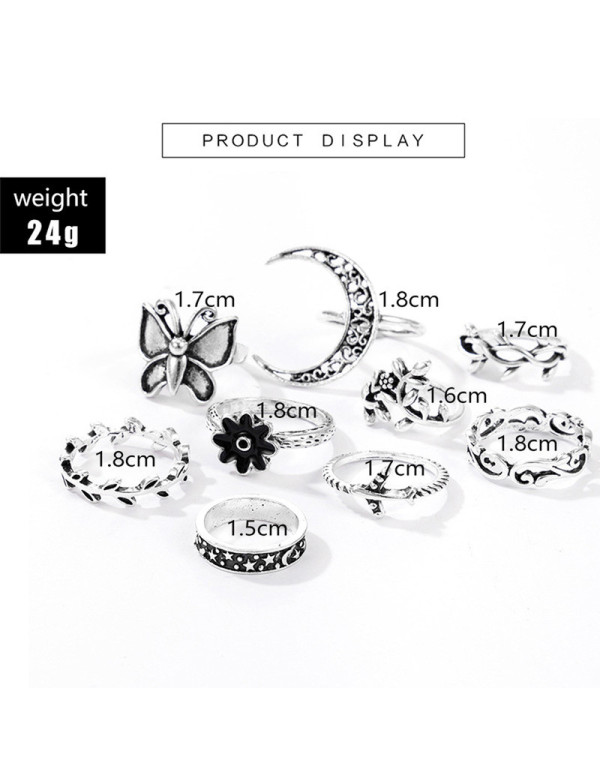 Jewels Galaxy Women Silver Plated Contemporary Stackable Rings Set of 9