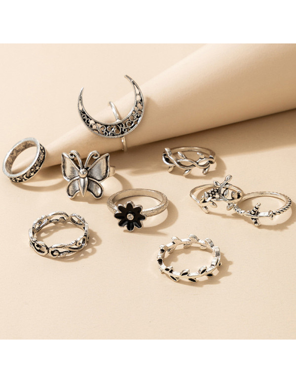 Jewels Galaxy Women Silver Plated Contemporary Stackable Rings Set of 9