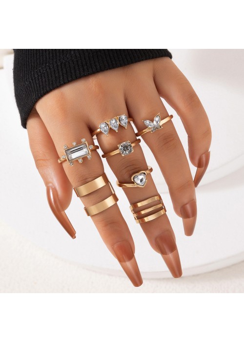 Jewels Galaxy Gold Plated Stone Studded Contemporary Stackable Rings Set of 8