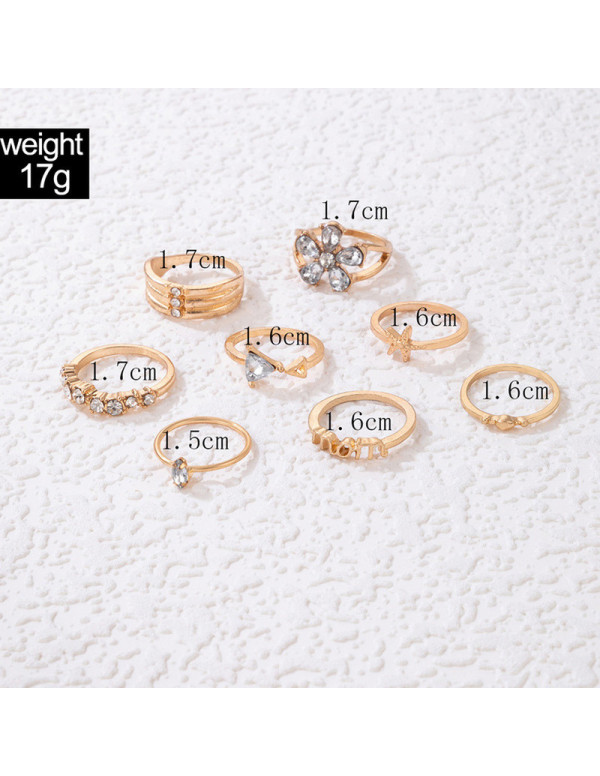 Jewels Galaxy Women Set of 8 Gold Plated Adjustable "MOM" Floral Finger Ring