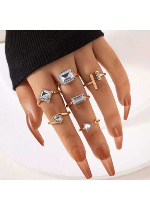 Jewels Galaxy Gold Plated Stone Studded Contemporary Stackable Rings Set of 6