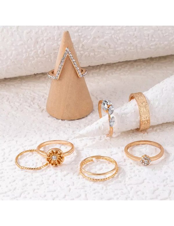 Jewels Galaxy Gold Plated Contemporary Stackable Rings Set of 7