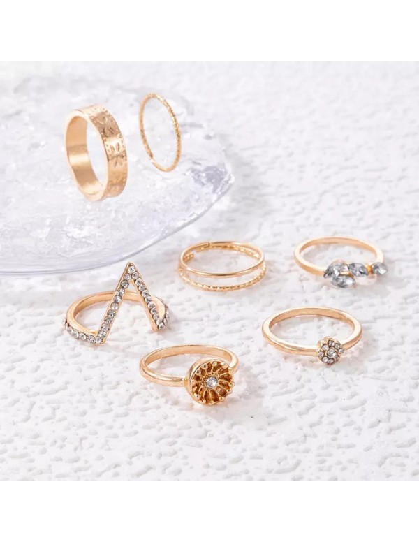 Jewels Galaxy Gold Plated Contemporary Stackable Rings Set of 7