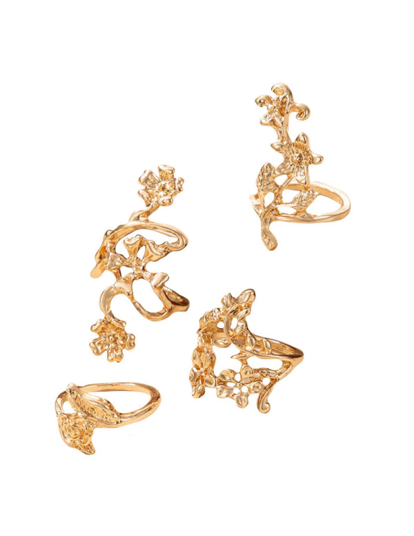 Jewels Galaxy Gold Plated Floral Contemporary Stackable Rings Set of 4