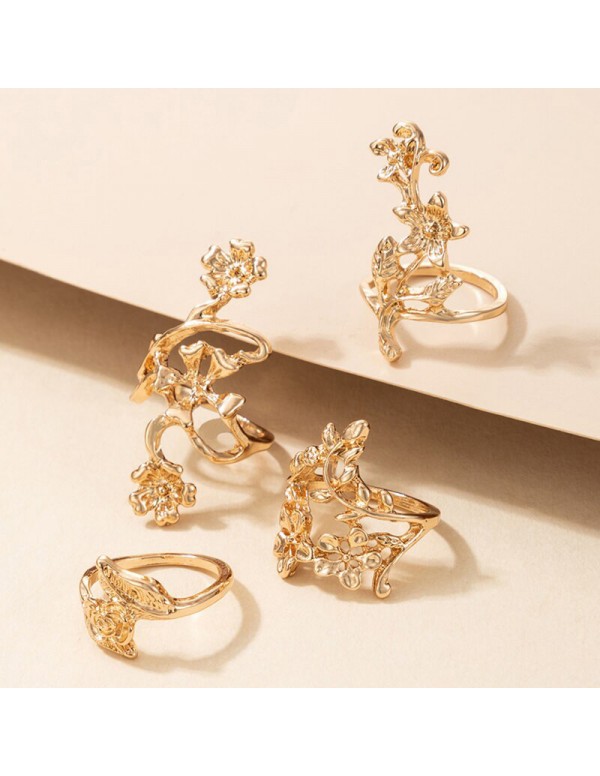 Jewels Galaxy Gold Plated Floral Contemporary Stackable Rings Set of 4
