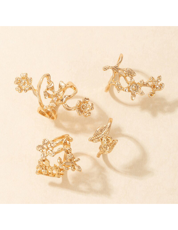 Jewels Galaxy Gold Plated Floral Contemporary Stackable Rings Set of 4